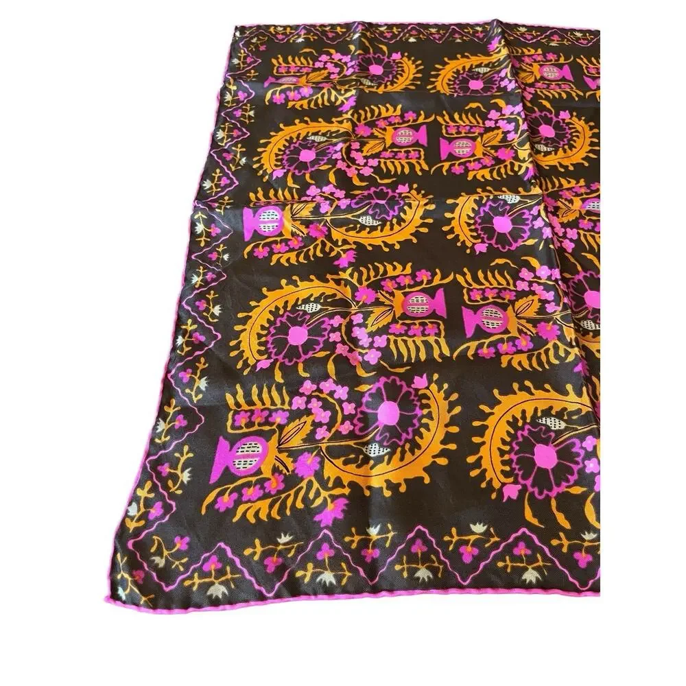 Vera Neuman Scarf 22x22” VTG All Silk Hand Rolled Japan Pink Orange Brown